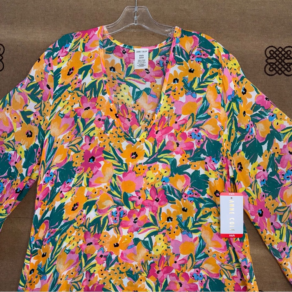 Anne Cole NWT! Women'S Floral-Print Sunshine Flounce V-Neck Tunic Cover-Up - Picture 6 of 15